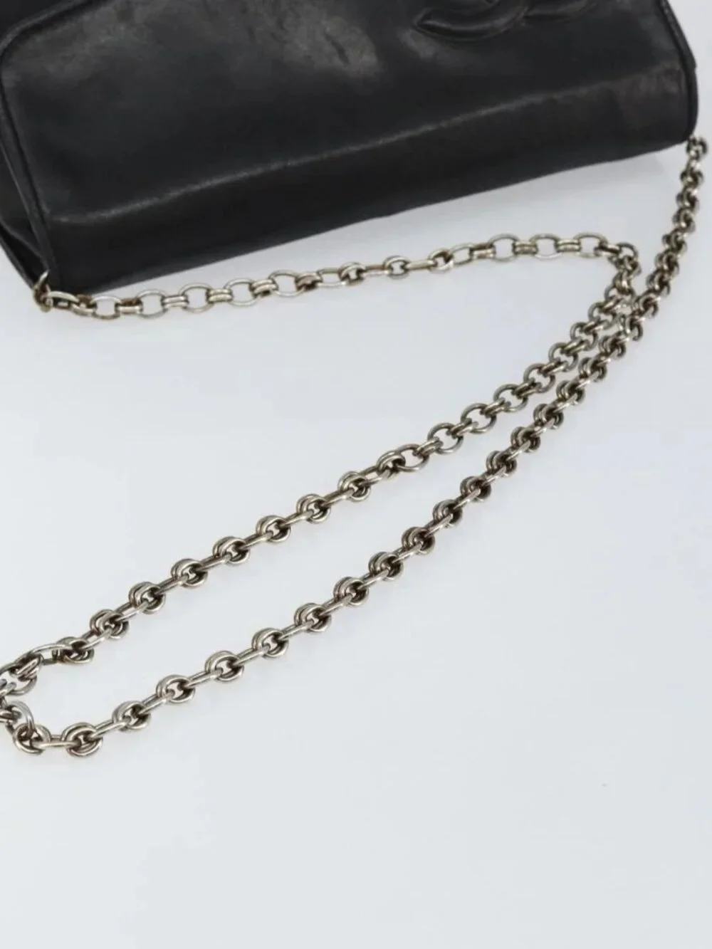 CHANEL COCO Mark Chain Shoulder Bag Lamb Skin Vintage Black CC Auth 146795